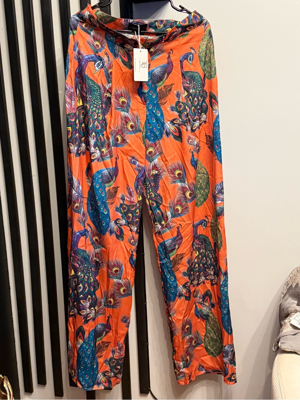 Vibrant Orange Peacock Print Lounge Pants